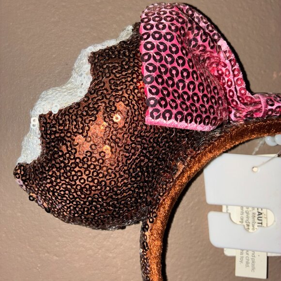 Disney Parks Chocolate Mickey Mouse Ice Cream Bar Bow Sequin Ears Headband | New - Picture 3 of 5
